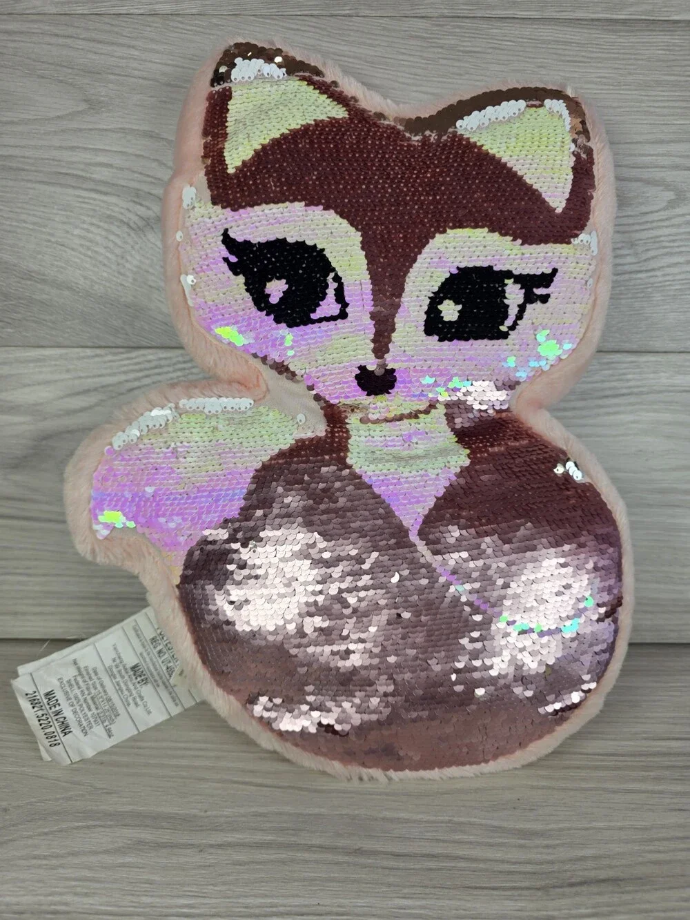 Justice Fox Flip Sequin Pink Throw Pillow Plush 15